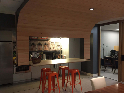 Ceiling Condition with Floating Counter & Door Pulls, Nexus, Denver CO, 2016 (Designed by Neo Era Inc. http://neoera-archdesign.com/)