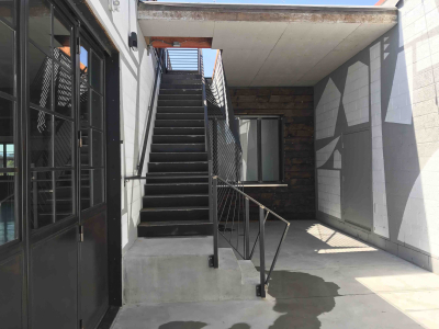 Custom Bi-folding Door and Stairs with Sculptural Guardrail, Space Annex Gallery, Denver, 2019