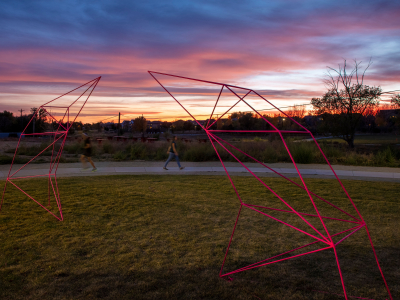 "Double 'C' Gate", Powder Coated Steel, 9'x4'x22', Denver, CO 2020 Photo: Jess Blackwell Photography