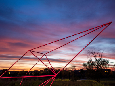 "Double 'C' Gate", Powder Coated Steel, 9'x4'x22', Denver, CO 2020 Photo: Jess Blackwell Photography