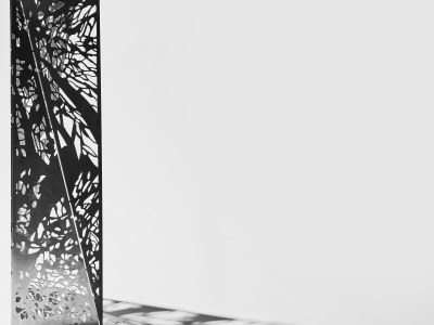 "Canopy Pattern Mini-Monolith", Steel, 48"x18"x18", 2018, Photo Credit: Caleb Santiago Alvarado
