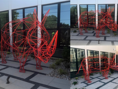 "Downy the Rhino", Powder Coated Steel, 9'x5'x11', Denver, CO 2020